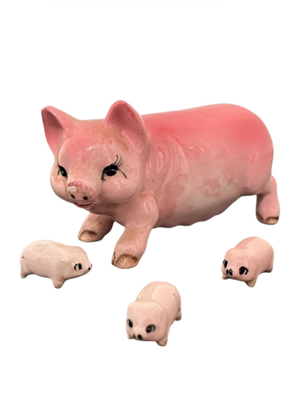 Vintage 50’s Pink Ceramic Pig Family Figurine Set - Made in Japan